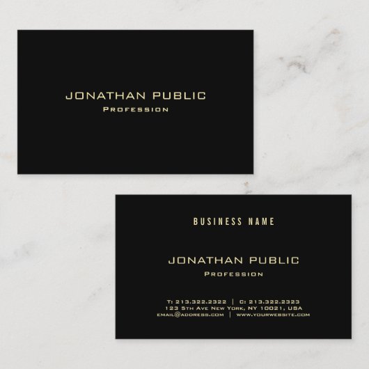 Moderne zwarte goudtekst Sjabloon Luxe Visitekaartje (Voorkant / Achterkant)