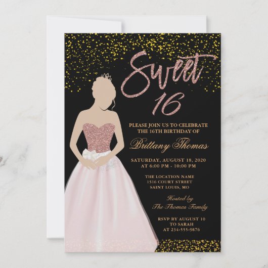 Moderne zwarte & goudzoete zestien op 16 oktober kaart (Voorkant)