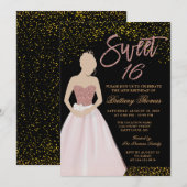 Moderne zwarte & goudzoete zestien op 16 oktober kaart (Voorkant / Achterkant)