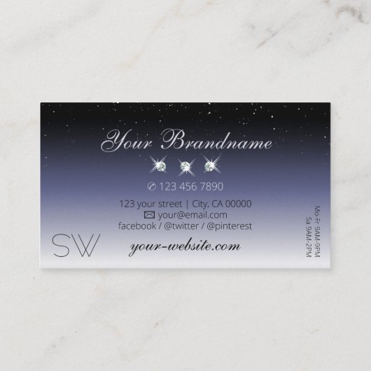 Moderne zwarte gradiënt - Initialen voor juwelen Visitekaartje (Achterkant)