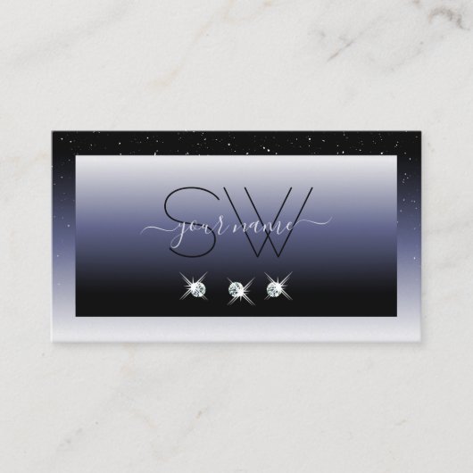 Moderne zwarte gradiënt - Initialen voor juwelen Visitekaartje (Voorkant)