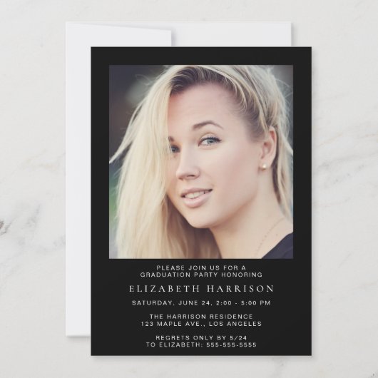 Moderne zwarte GraduPartij fotoscript Kaart (Achterkant)