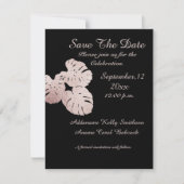 Moderne zwarte, grafische Roos Gold Leaves Elegant Save The Date (Voorkant)