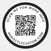 Moderne, zwarte grens QR-code en tekst Ronde Sticker (Voorkant)