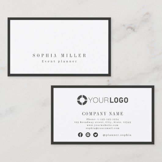 Moderne zwarte-grensberoeps met eenvoudige houtsko visitekaartje (Voorkant / Achterkant)