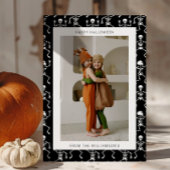 Moderne Zwarte Griezelfoto van Skelet voor Hallowe Feestdagenkaart