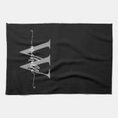Moderne Zwarte Grijze Aangepaste Monogram Naam Let Theedoek (Horizontaal)