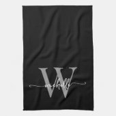Moderne Zwarte Grijze Aangepaste Monogram Naam Let Theedoek (Verticaal)