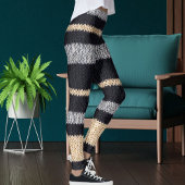 Moderne Zwarte Grijze Beige Brei Streep Patroon Yo Leggings