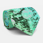 Moderne zwarte grijze blauwe groene waterverf text stropdas (Opgerold)