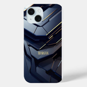 Moderne Zwarte & Grijze Geometrische Ontwerp, Goud iPhone 15 Case