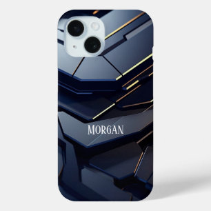 Moderne Zwarte & Grijze Geometrische Ontwerp, Witt iPhone 15 Case