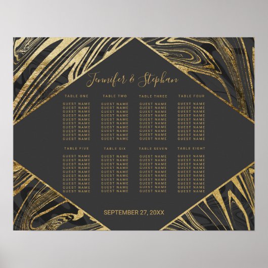 Moderne zwarte grijze gouddraaikaart poster (Voorkant)