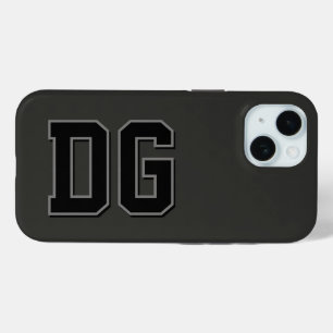 Moderne Zwarte Grijze Monogram Initialen iPhone 15 Case