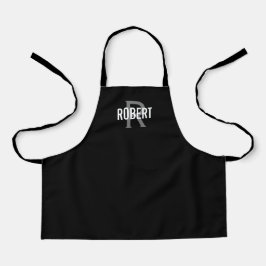 Moderne zwarte grijze monogram, naam apron schort