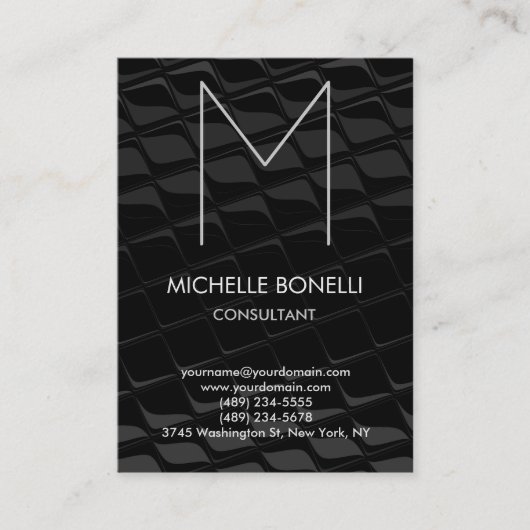 Moderne zwarte grijze monogram visitekaartje (Voorkant)