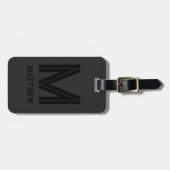 Moderne Zwarte Grijze Naam Monogram Personalized Bagagelabel (Voorkant horizontaal)