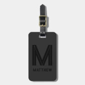 Moderne Zwarte Grijze Naam Monogram Personalized Bagagelabel (Voorkant verticaal)