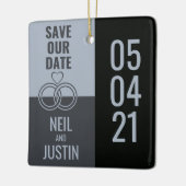 Moderne zwarte & grijze opslagdatum keramisch ornament (Links)