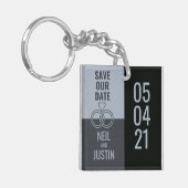 Moderne zwarte & grijze opslagdatum sleutelhanger (Voorkant Links)