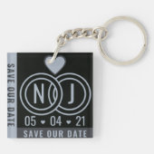 Moderne zwarte & grijze opslagdatum sleutelhanger (Achterkant)