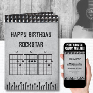 Moderne Zwarte Grijze Rockster Vader Gefeliciteerd Kaart