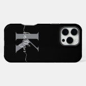 Moderne zwarte grijze script monogram iPhone hoesje (Achterkant horizontaal)