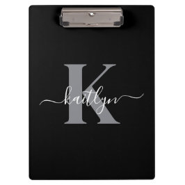 Moderne zwarte grijze script monogram klembord