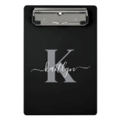 Moderne zwarte grijze script monogram mini klembord (Voorkant)