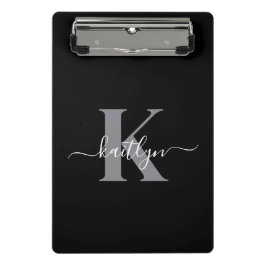 Moderne zwarte grijze script monogram mini klembord