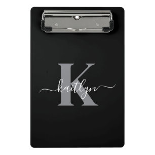 Moderne zwarte grijze script monogram mini klembord