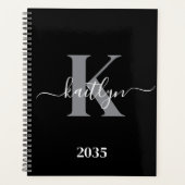 Moderne zwarte grijze script monogram planner (Voorkant)