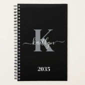 Moderne zwarte grijze script monogram planner (Voorkant)