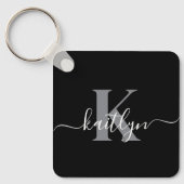 Moderne zwarte grijze script monogram sleutelhanger (Voorkant)