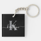 Moderne zwarte grijze script monogram sleutelhanger (Achterkant)