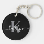 Moderne zwarte grijze script monogram sleutelhanger (Achterkant)