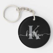 Moderne zwarte grijze script monogram sleutelhanger (Voorkant)