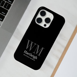 Moderne Zwarte Grijze Witte Monogram Naam iPhone 15 Pro Case