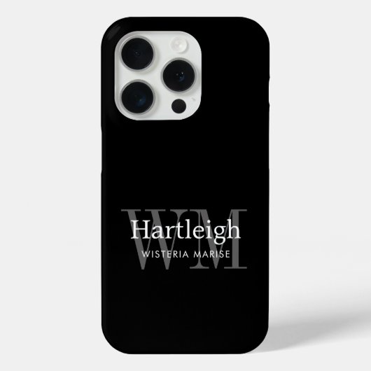 Moderne Zwarte Grijze Witte Monogram Naam Case-Mate iPhone Case (Achterkant)