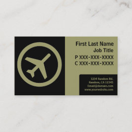 Moderne zwarte, groene, eenvoudige vliegtuigkaarte visitekaartje