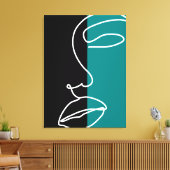 Moderne, zwarte, groene en witte streep canvas afdruk (Insitu (Woonkamer))