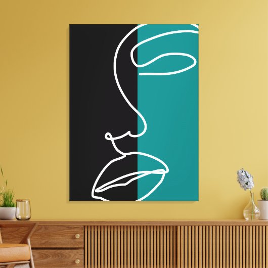 Moderne, zwarte, groene en witte streep canvas afdruk (Insitu (Woonkamer))