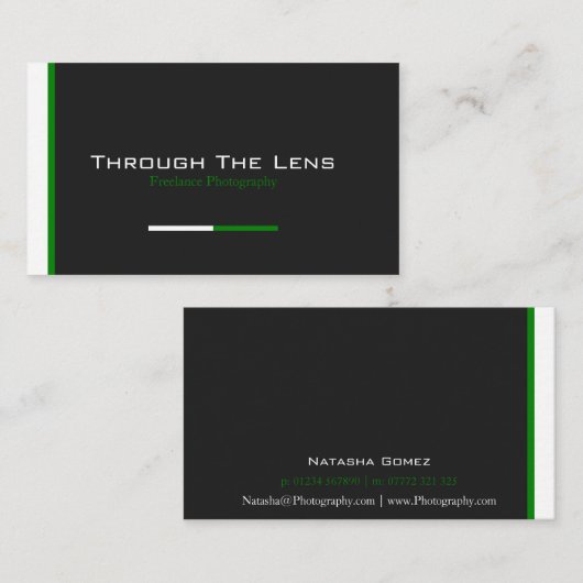 Moderne zwarte, groene en witte streep - Visitekaa Visitekaartje (Voorkant / Achterkant)