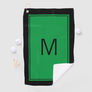 Moderne Zwarte Groene Monogram Initiaal Golfhanddo Golfhanddoek