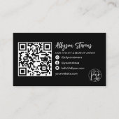 moderne zwarte haarmake - up foto logo qr code visitekaartje (Voorkant)