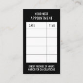 Moderne zwarte haarstyliste client herinnering afsprakenkaartje (Voorkant)