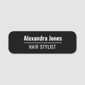 Moderne zwarte haarstyliste naamplaatje (Voorkant)