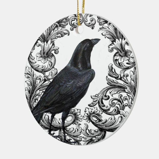 moderne  zwarte halloween kraai keramisch ornament (Links)