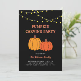 Moderne Zwarte Halloween Pumpkin Carving Party Kaart
