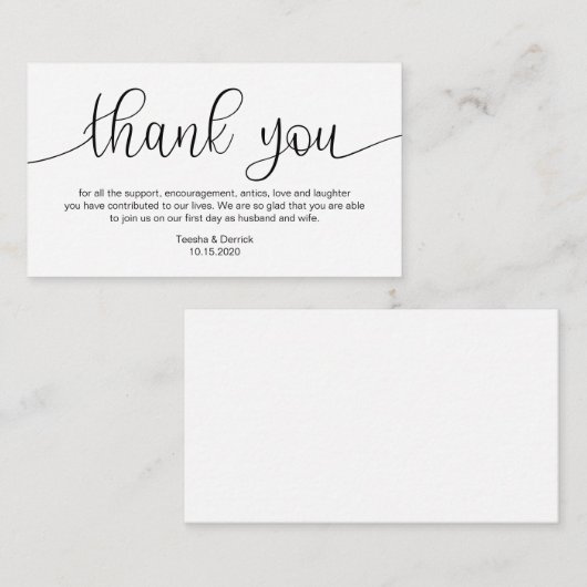 Moderne Zwarte Hand Geletterd, Wedding Dank u Informatiekaartje (Voorkant / Achterkant)